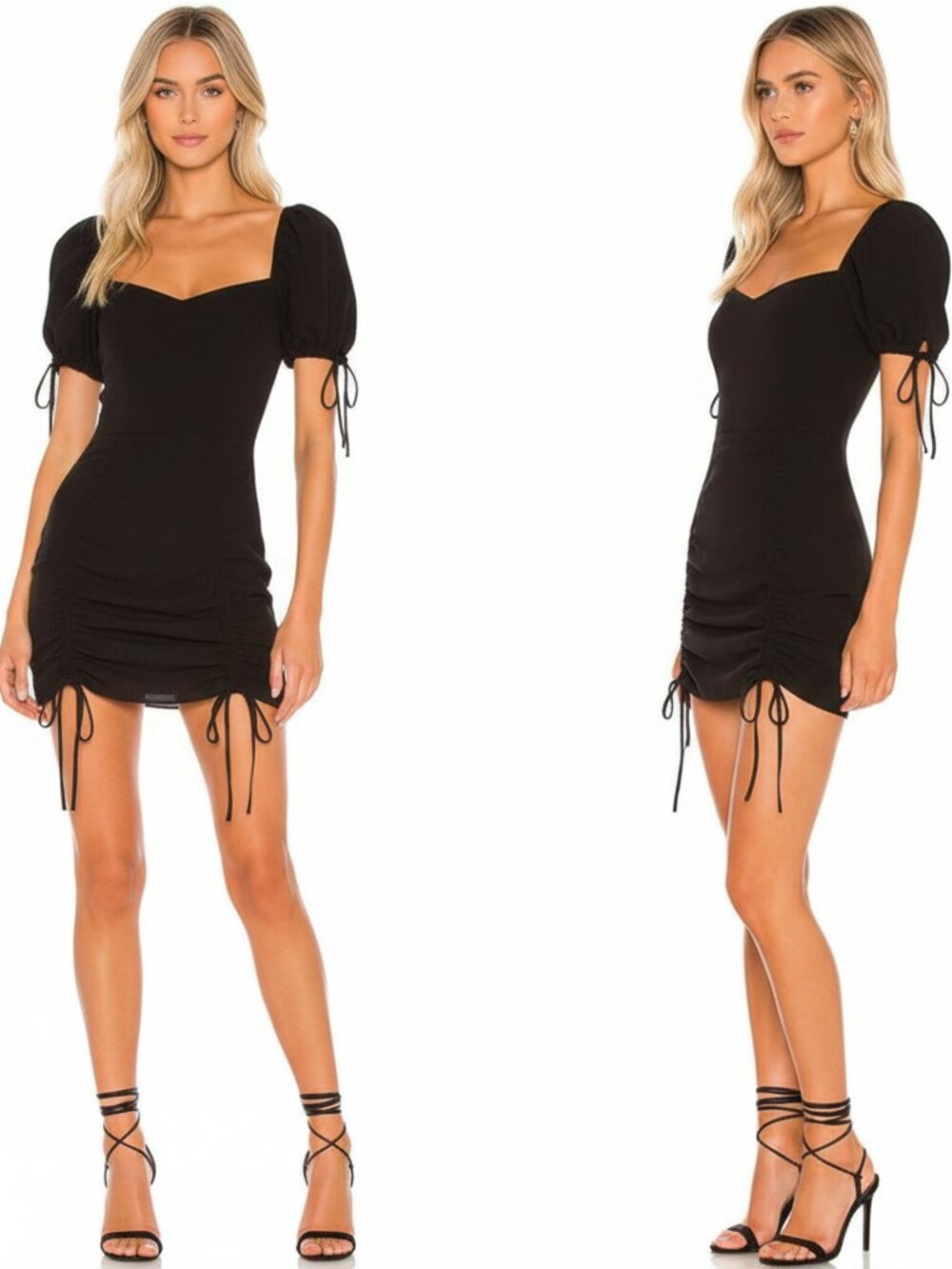 Majorelle Gerald Ruched Puff Sleeve Mini Dress Black S